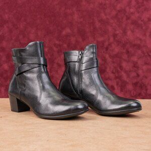 Ecco Women Dress Classic Black Leather Buckle Zip Ankle Boots sz 8-8.5US EUR39